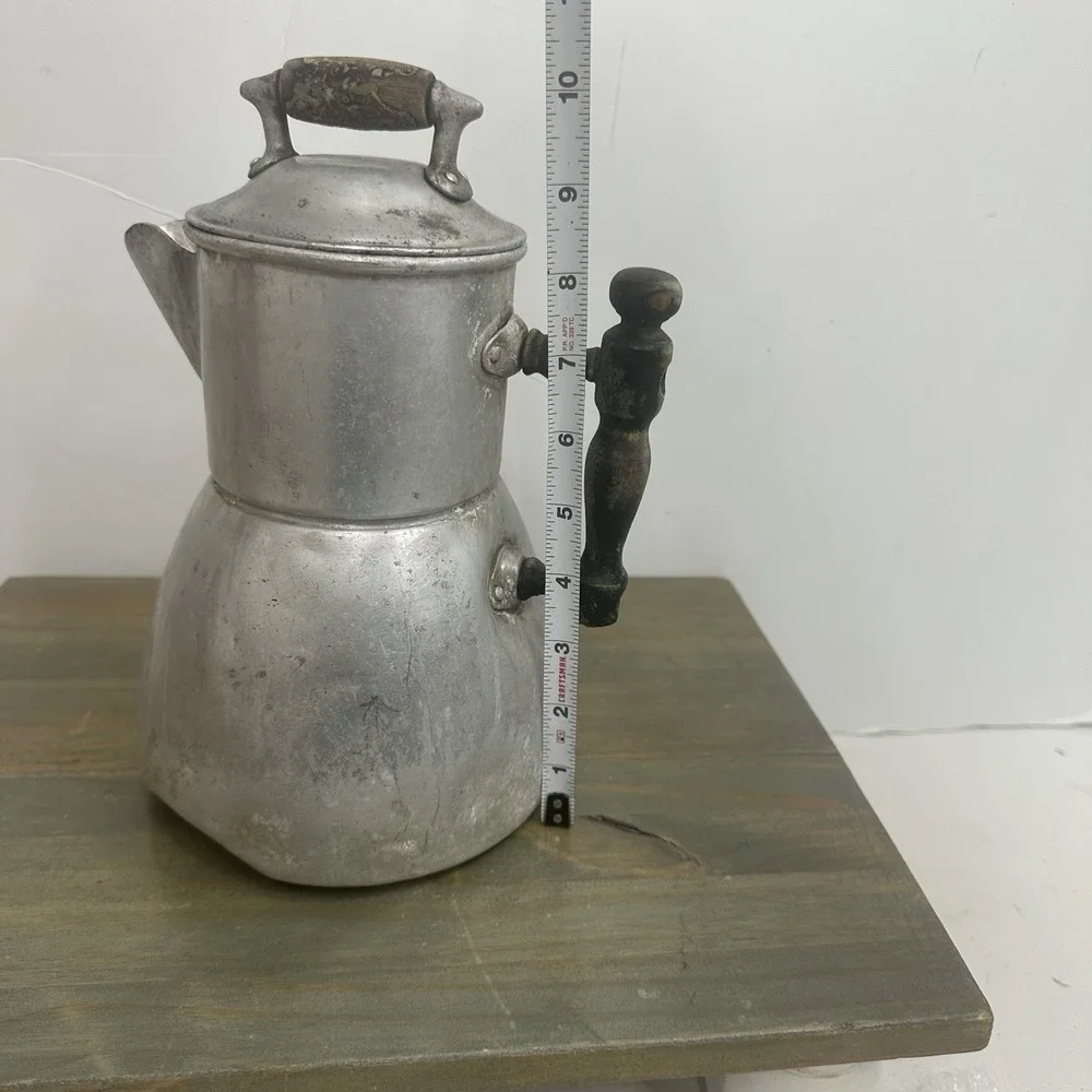 Vintage Wearever Aluminum Coffee Tea Pot Percolator W/ Wooden Handle Pitcher